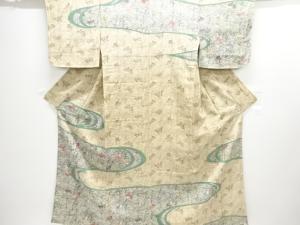 大正ロマン　型染　草葉・蝶模様着物